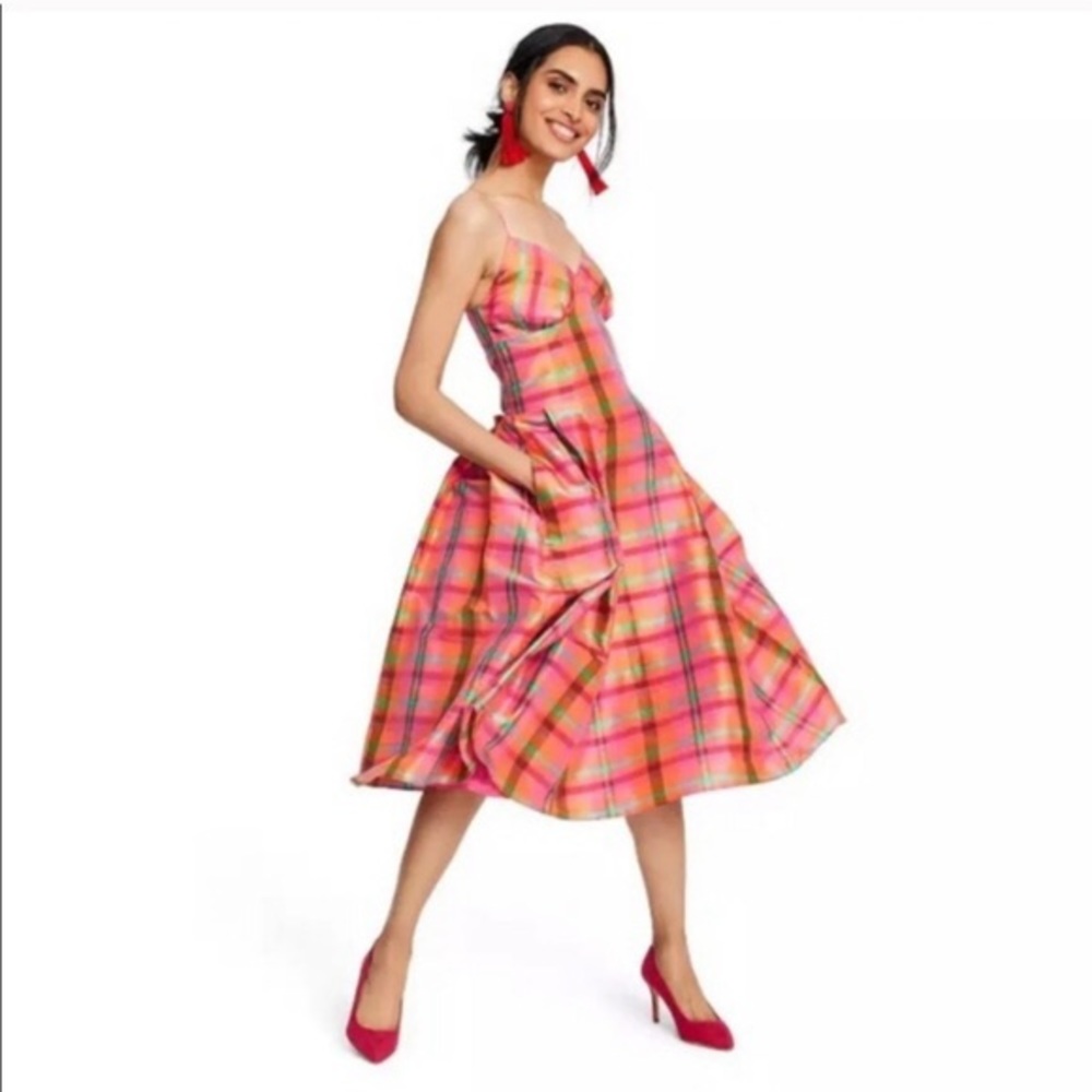 Isaac Mizrahi Silk Taffeta Plaid Dress